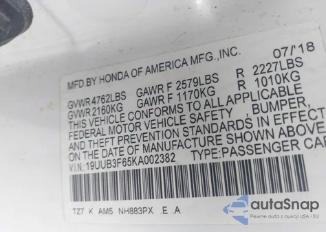 2019 Acura Tlx Tech A-Spec Pkgs from USA, damaged, VIN 19UUB3F65KA002382